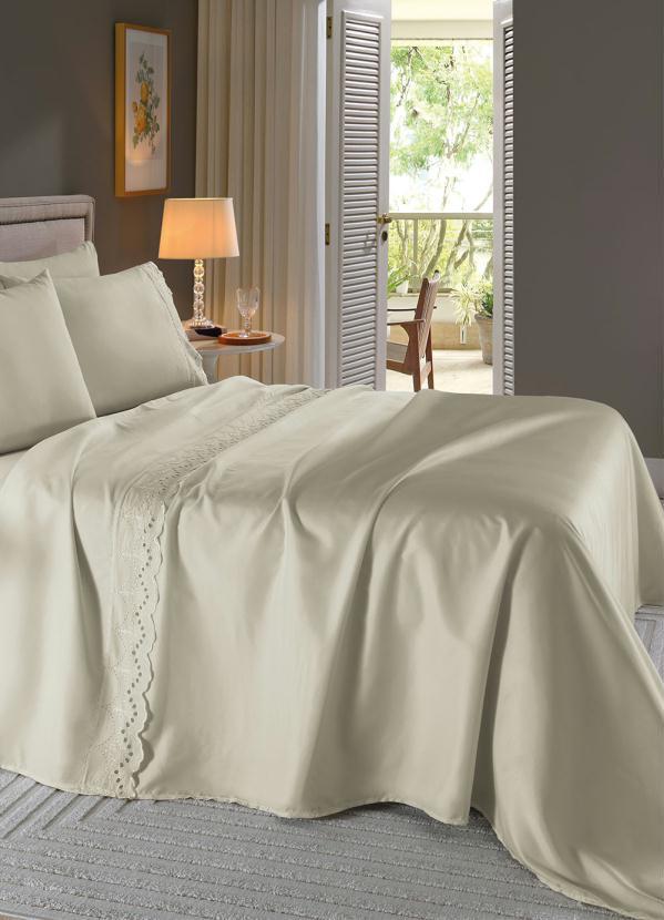 Mundo Lar - Jogo de Cama 200 Fios Off White Queen 4 Peças 7