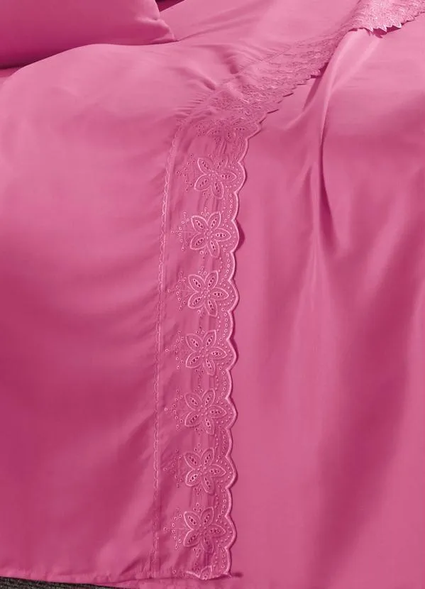 Mundo Lar - Jogo de Cama 200 Fios Pink Queen 4 Peças 4