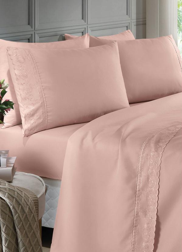 Mundo Lar - Jogo de Cama 200 Fios Rosa Claro Queen 4 Peças 2