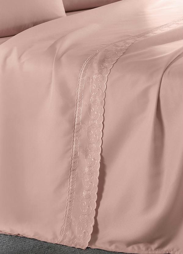 Mundo Lar - Jogo de Cama 200 Fios Rosa Claro Queen 4 Peças 3