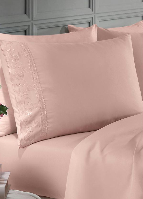 Mundo Lar - Jogo de Cama 200 Fios Rosa Claro Queen 4 Peças 4