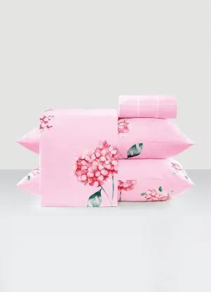 Mundo Lar - Jogo de Cama 200 Fios Rosa Queen 4 Peças - MUNDO LAR