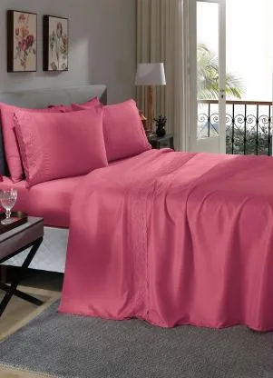 Mundo Lar - Jogo de Cama 200 Fios Rosa Queen 4 Peças - MUNDO LAR