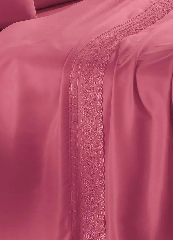 Mundo Lar - Jogo de Cama 200 Fios Rosa Queen 4 Peças 3