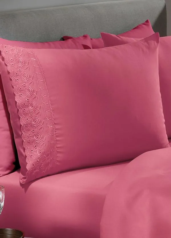 Mundo Lar - Jogo de Cama 200 Fios Rosa Queen 4 Peças 4