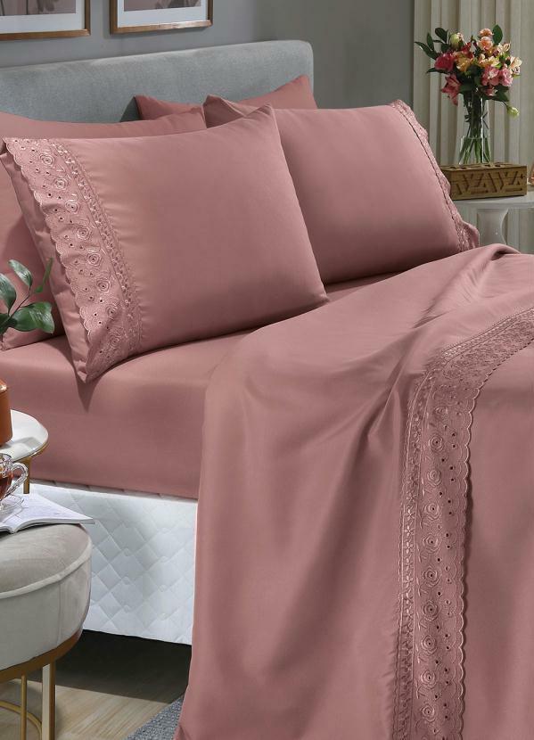 Mundo Lar - Jogo de Cama 200 Fios Rosê Queen 4 Peças 2