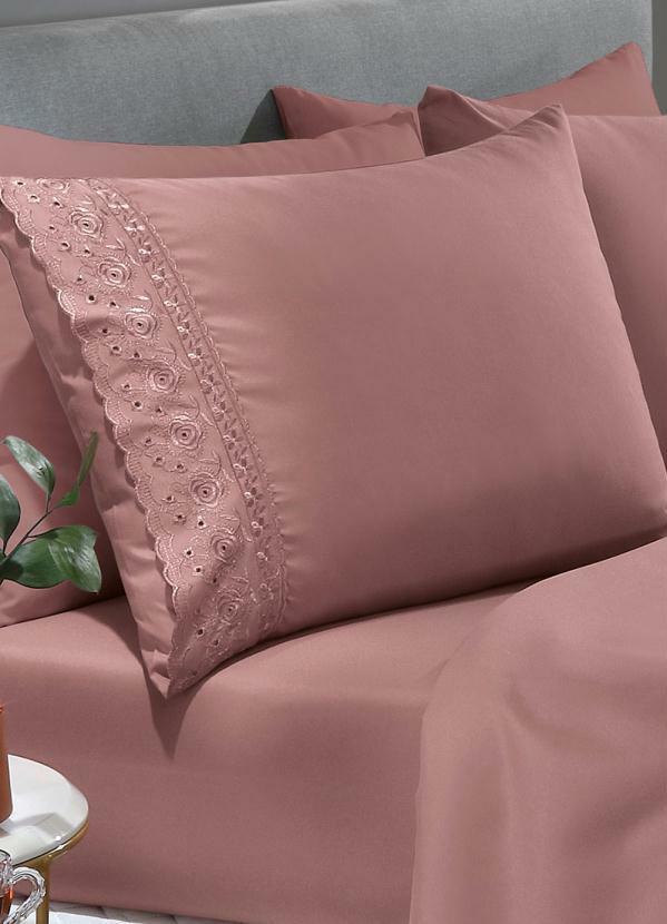 Mundo Lar - Jogo de Cama 200 Fios Rosê Queen 4 Peças 4
