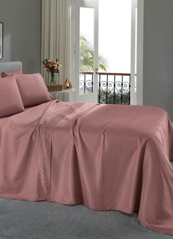 Mundo Lar - Jogo de Cama 200 Fios Rosê Queen 4 Peças 7