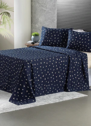 Ligasoft - Jogo de Cama Azul Queen 4 Peças - LIGASOFT