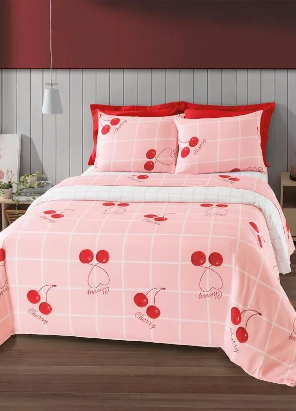 Mundo Lar - Jogo de Cama Cereja Rosa Queen 4 Peças