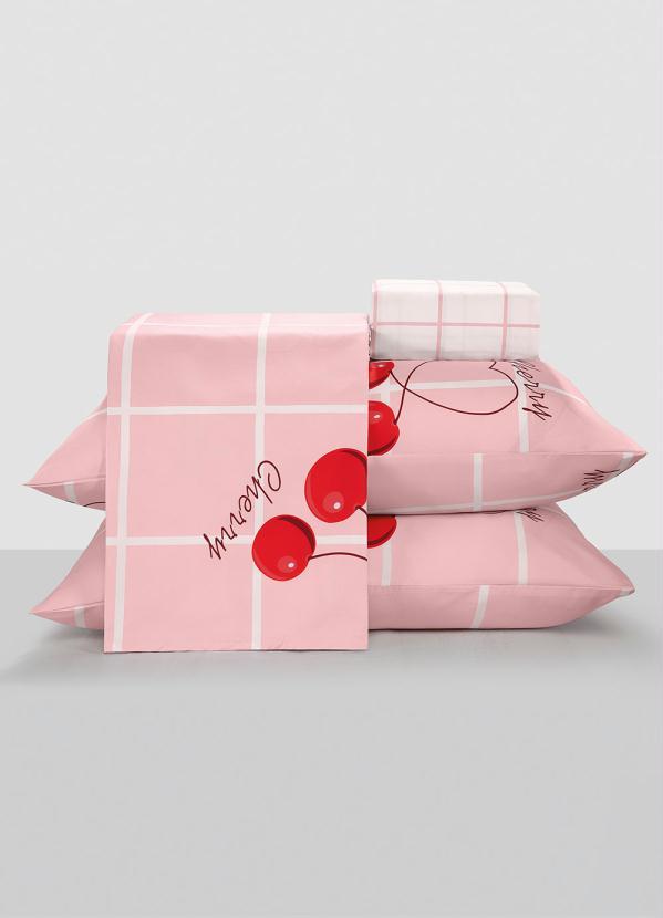 Mundo Lar - Jogo de Cama Cereja Rosa Queen 4 Peças 2