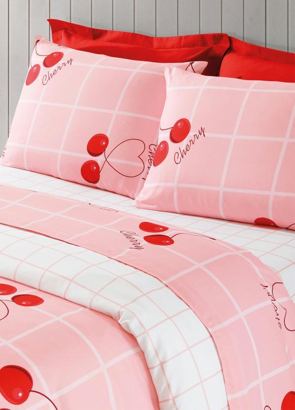 Mundo Lar - Jogo de Cama Cereja Rosa Queen 4 Peças 3