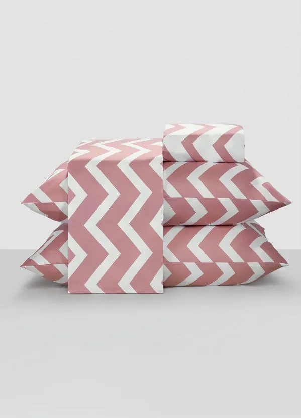 Mundo Lar - Jogo de Cama Chevron Rosa Queen 4 Peças 3