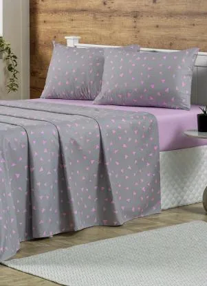 Mundo Lar - Jogo de Cama 150 Fios Cinza King 4 Peças - MUNDO LAR