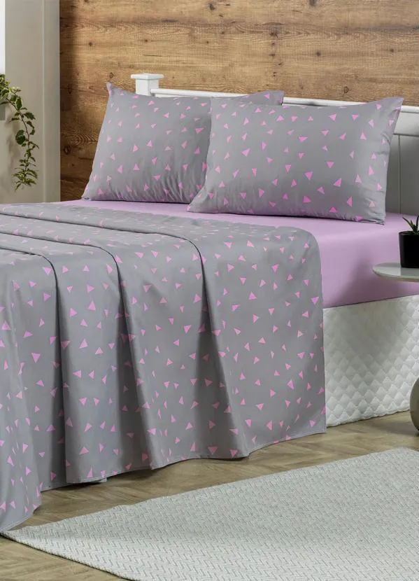 Mundo Lar - Jogo de Cama 150 Fios Cinza King 4 Peças