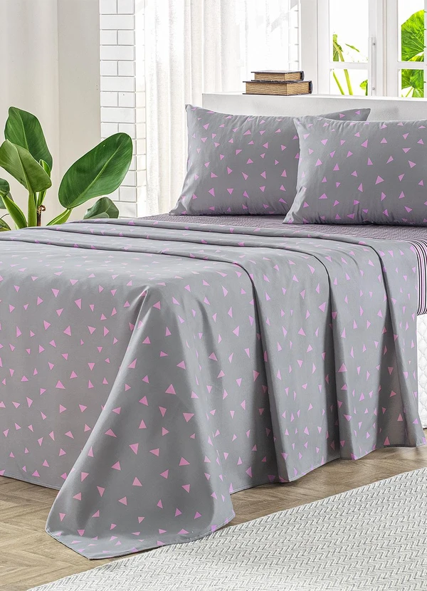 Ligasoft - Jogo de Cama Cinza Queen 4 Peças