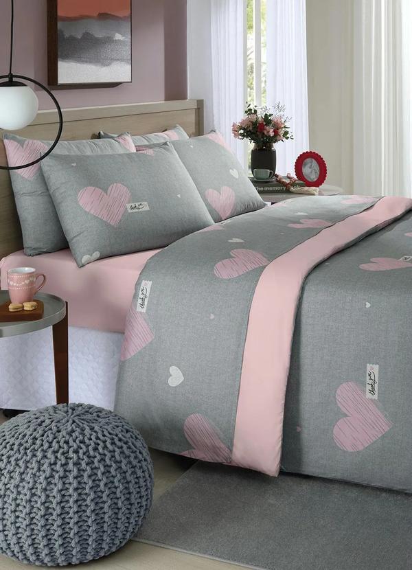 Mundo Lar - Jogo de Cama Coração Cinza Queen 4 Peças