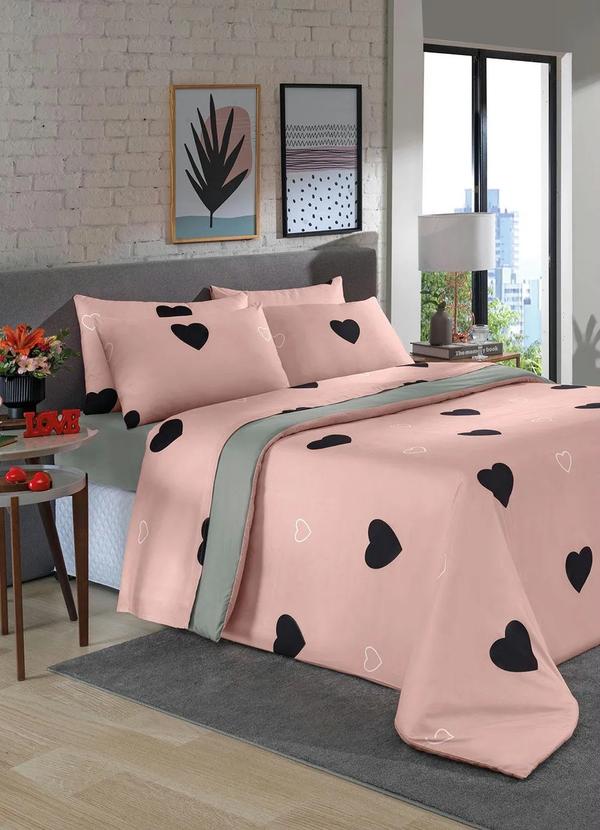 Mundo Lar - Jogo de Cama Coração Rosa Queen 4 Peças 2