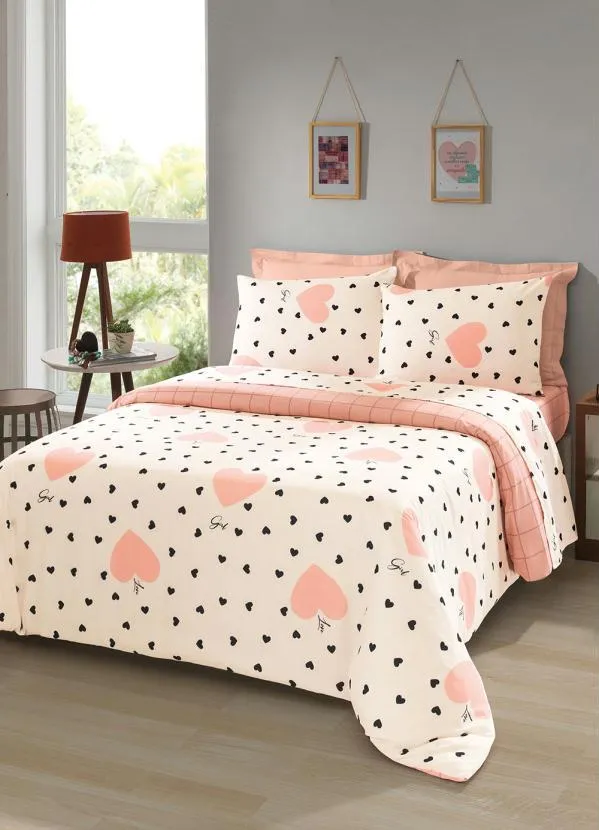 Mundo Lar - Jogo de Cama Coração Rosa Queen 4 Peças