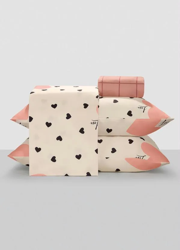 Mundo Lar - Jogo de Cama Coração Rosa Queen 4 Peças 3