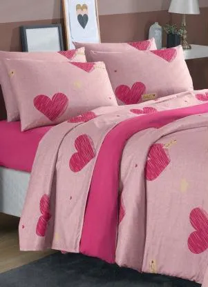 Mundo Lar - Jogo de Cama Coração Rosa Queen 4 Peças - MUNDO LAR