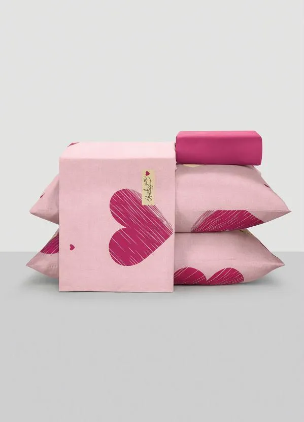 Mundo Lar - Jogo de Cama Coração Rosa Queen 4 Peças 3