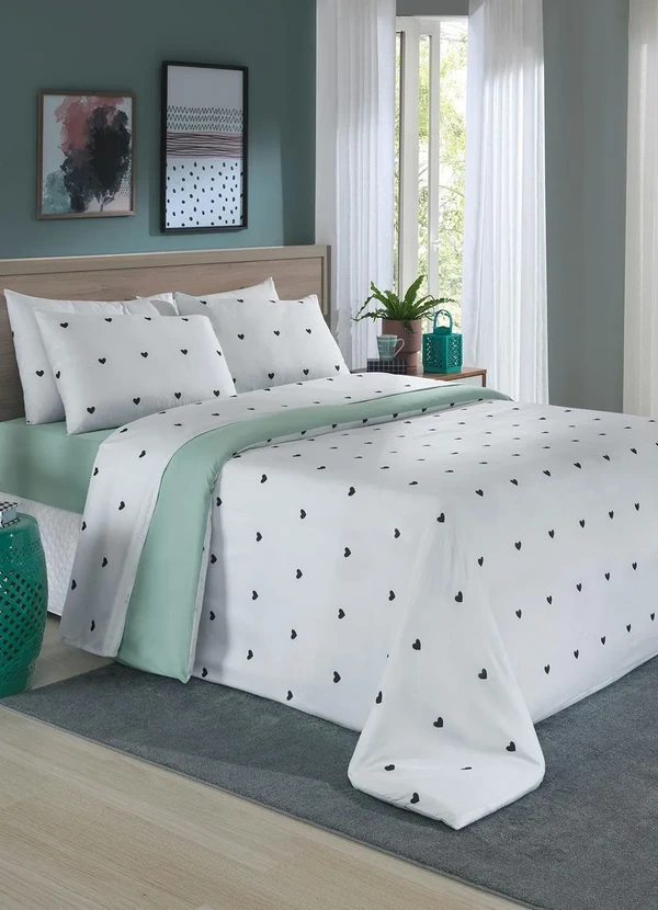 Mundo Lar - Jogo de Cama Coração Verde Queen 4 Peças 3