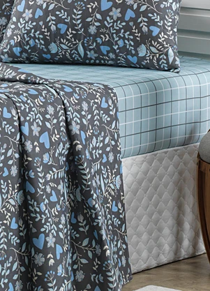 Ligasoft - Jogo de Cama Floral Azul Queen 4 Peças - LIGASOFT
