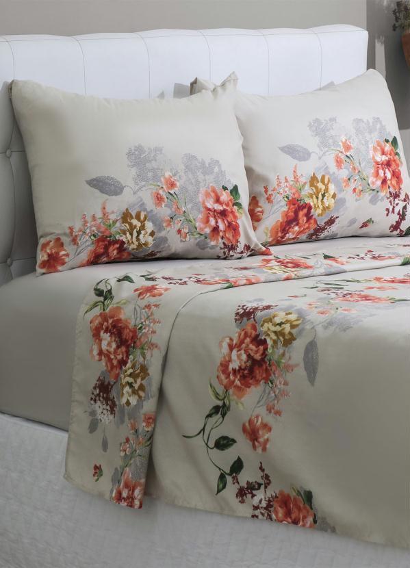 Sultan - Jogo de Cama Floral Laranja Queen 4 Peças
