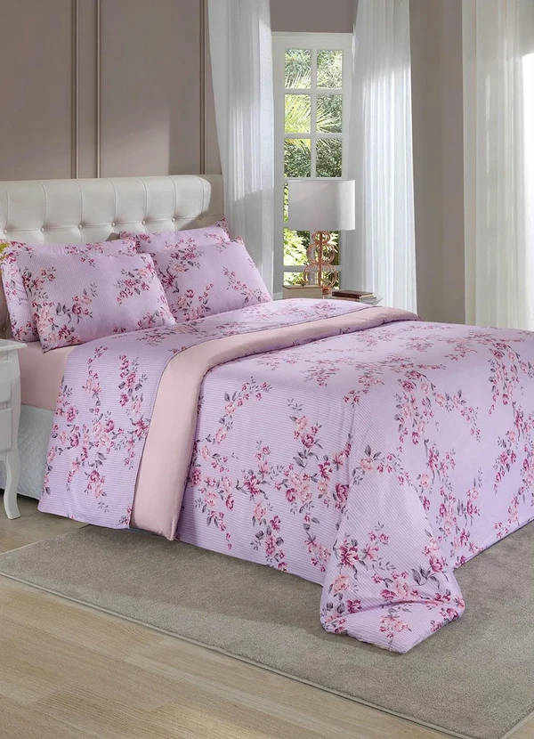 Mundo Lar - Jogo de Cama Floral Lilás Queen 4 Peças 2