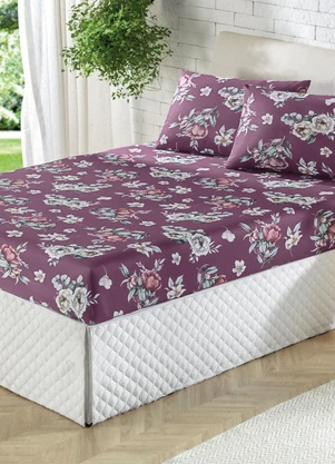 Portallar - Jogo de Cama Flores Bordô Queen 3 Peças - PORTALLAR