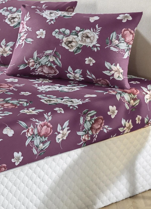 Portallar - Jogo de Cama Flores Bordô Queen 3 Peças 2