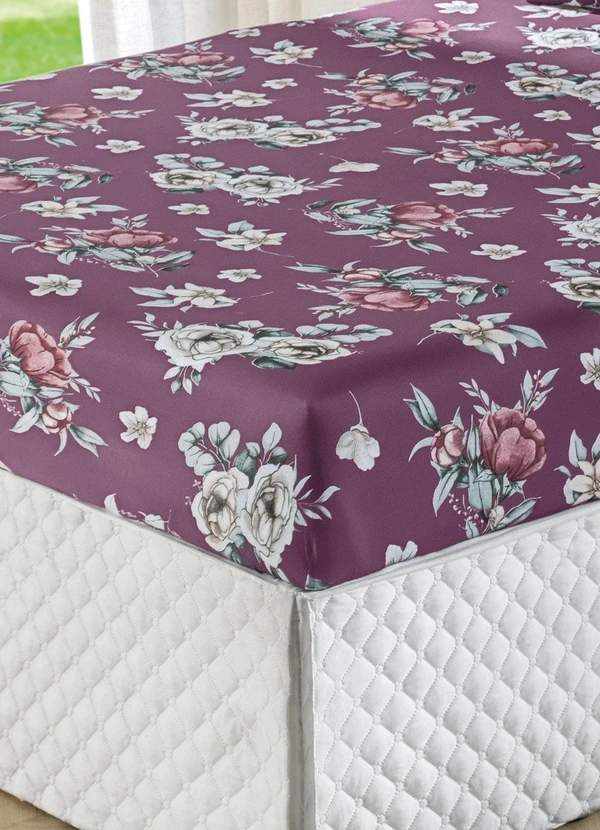 Portallar - Jogo de Cama Flores Bordô Queen 3 Peças 3