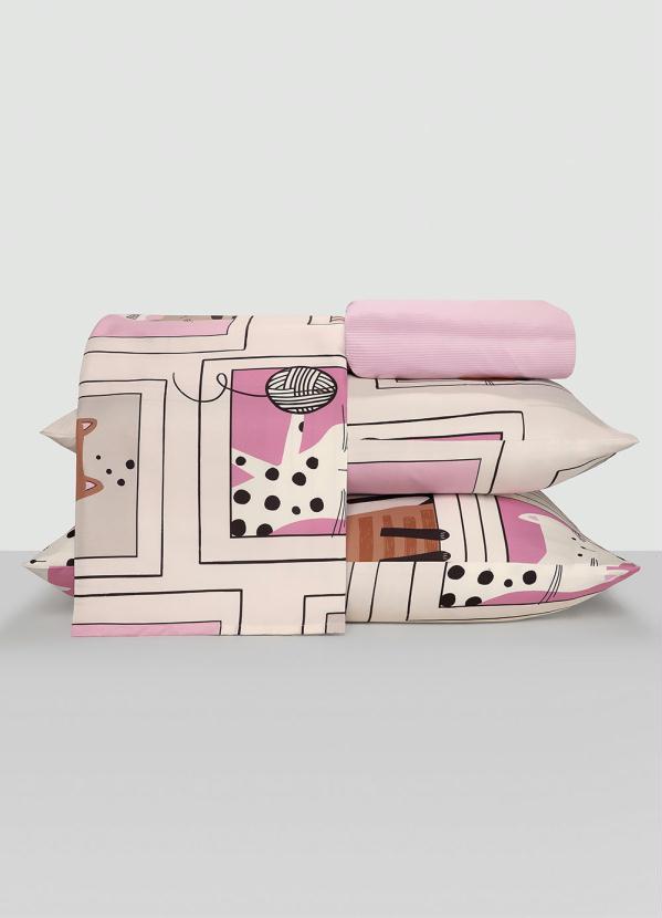 Mundo Lar - Jogo de Cama Gatos Bege Queen 4 Peças 3