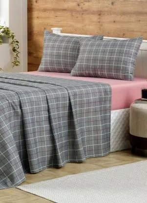 Mundo Lar - Jogo de Cama 150 Fios Grid King 4 Peças - MUNDO LAR