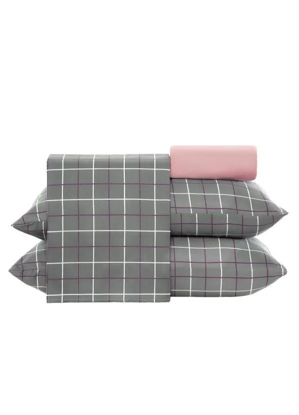 Mundo Lar - Jogo de Cama 150 Fios Grid King 4 Peças 5