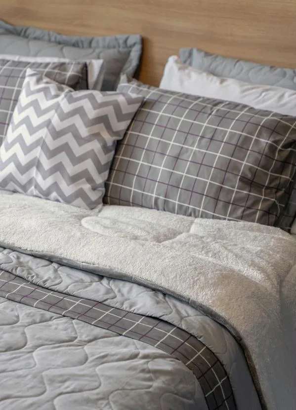 Mundo Lar - Jogo de Cama 150 Fios Grid King 4 Peças 7