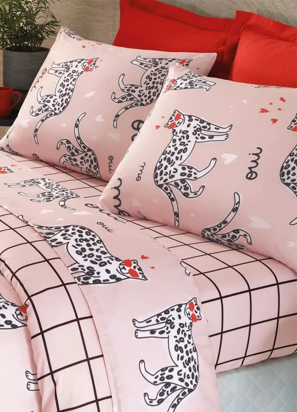 Mundo Lar - Jogo de Cama Leopardo Rosa Queen 4 Peças 2