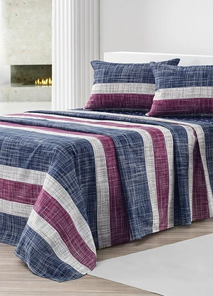 Ligasoft - Jogo de Cama Listra Azul Queen 4 Peças - LIGASOFT