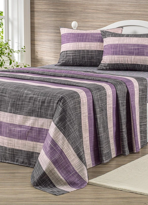 Ligasoft - Jogo de Cama Listra Cinza Queen 4 Peças