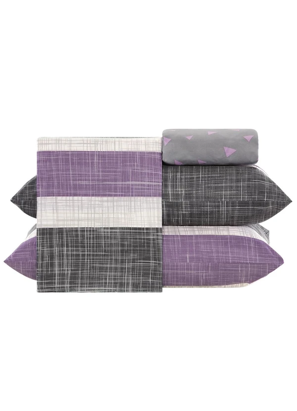 Ligasoft - Jogo de Cama Listra Cinza Queen 4 Peças 4