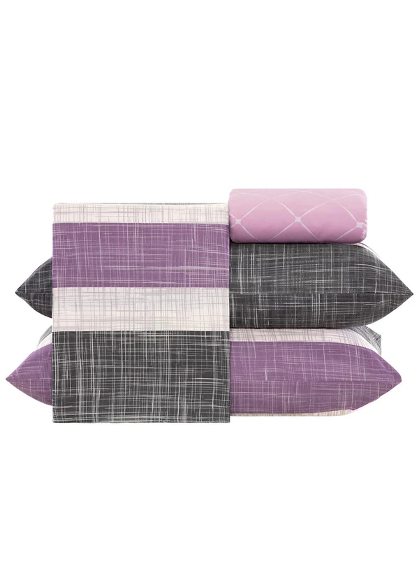 Ligasoft - Jogo de Cama Listra Lilás Queen 4 Peças 4