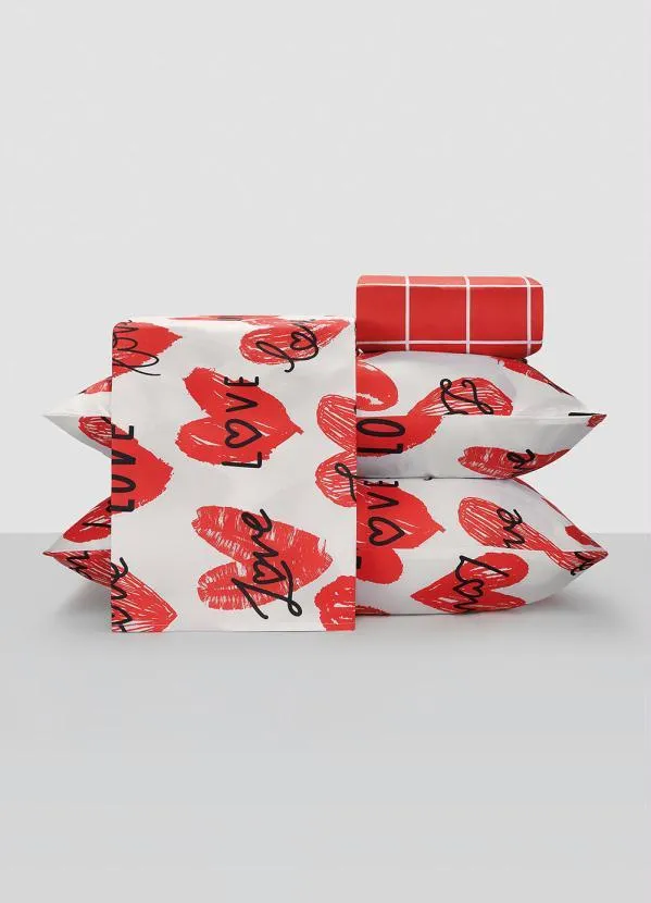 Mundo Lar - Jogo de Cama Love Vermelho Queen 4 Peças 2