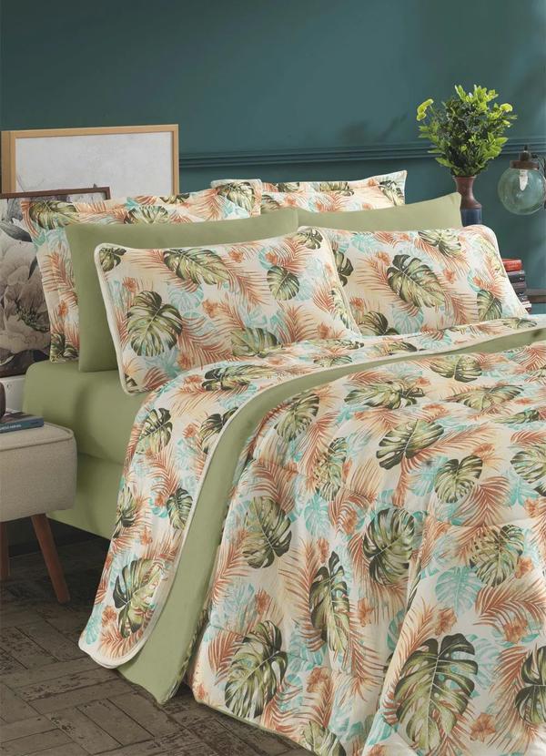 Sul Brasil - Jogo de Cama Malha Folhas Queen 3 Peças