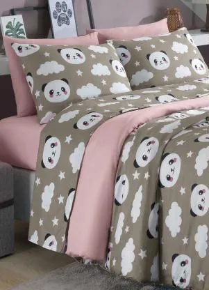 Mundo Lar - Jogo de Cama Panda Cinza Queen 4 Peças - MUNDO LAR