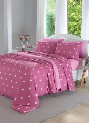 Mundo Lar - Jogo de Cama Poá Pink Queen 4 Peças - MUNDO LAR