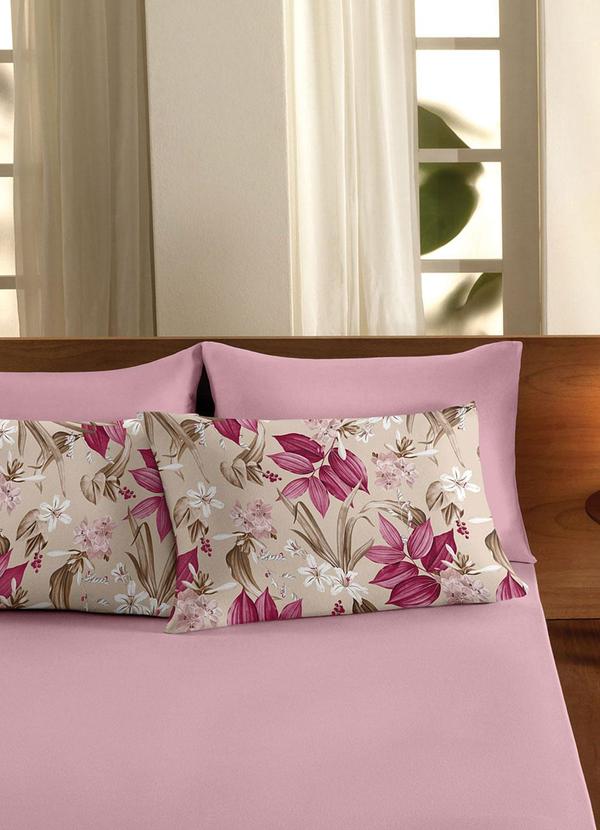 Jogo de Cama Queen Size (Estampado/Rosa) 3 Pe�as