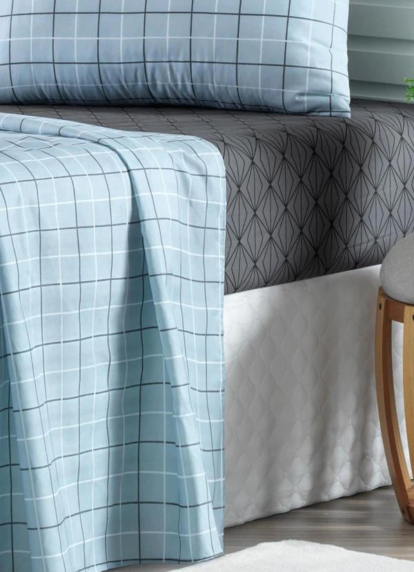 Ligasoft - Jogo de Cama Xadrez/Cinza Queen 4 Peças 2