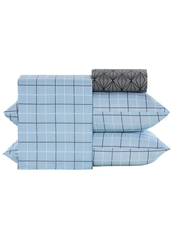 Ligasoft - Jogo de Cama Xadrez/Cinza Queen 4 Peças 4