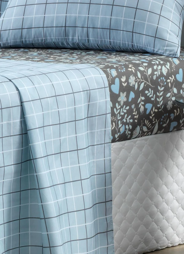 Ligasoft - Jogo de Cama Xadrez/Floral Queen 4 Peças 2